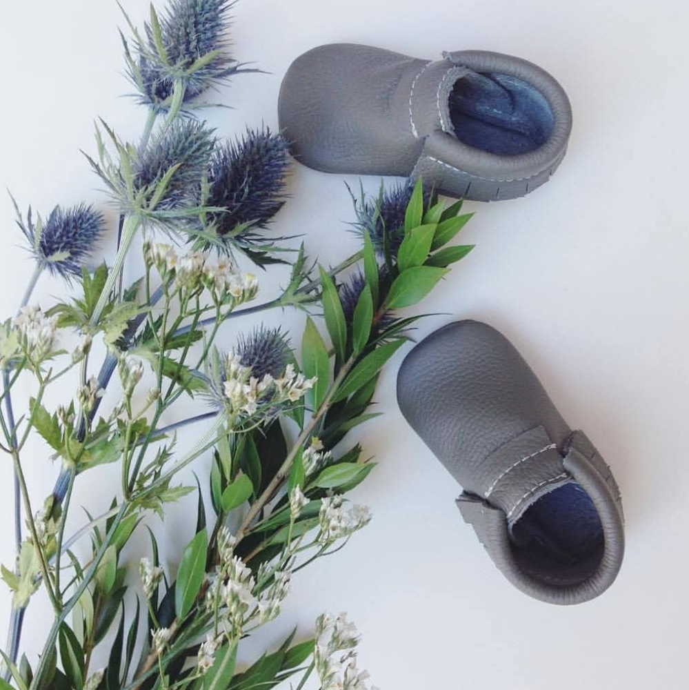 New Vic & Ted Gray Leather Kids Moccasins